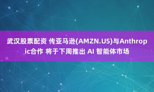 武汉股票配资 传亚马逊(AMZN.US)与Anthropic合作 将于下周推出 AI 智能体市场